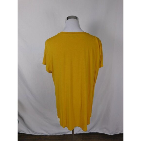Wonderly Shirt Womens Large Yellow Lattice Neck Short Sleeve Linen Blend Tee Top - Picture 5 of 9